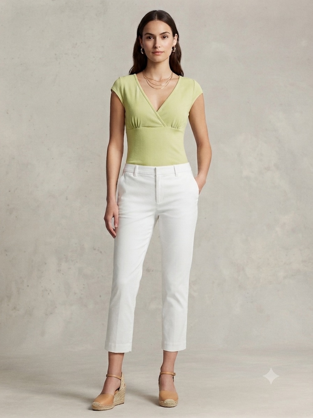 No Boundaries Light Lime V-Neck Cap Sleeve Knit Top